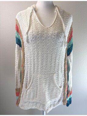Naturals Reflections Sweater Medium Long Sleeve Hoodie Pullover Crochet Open Kni